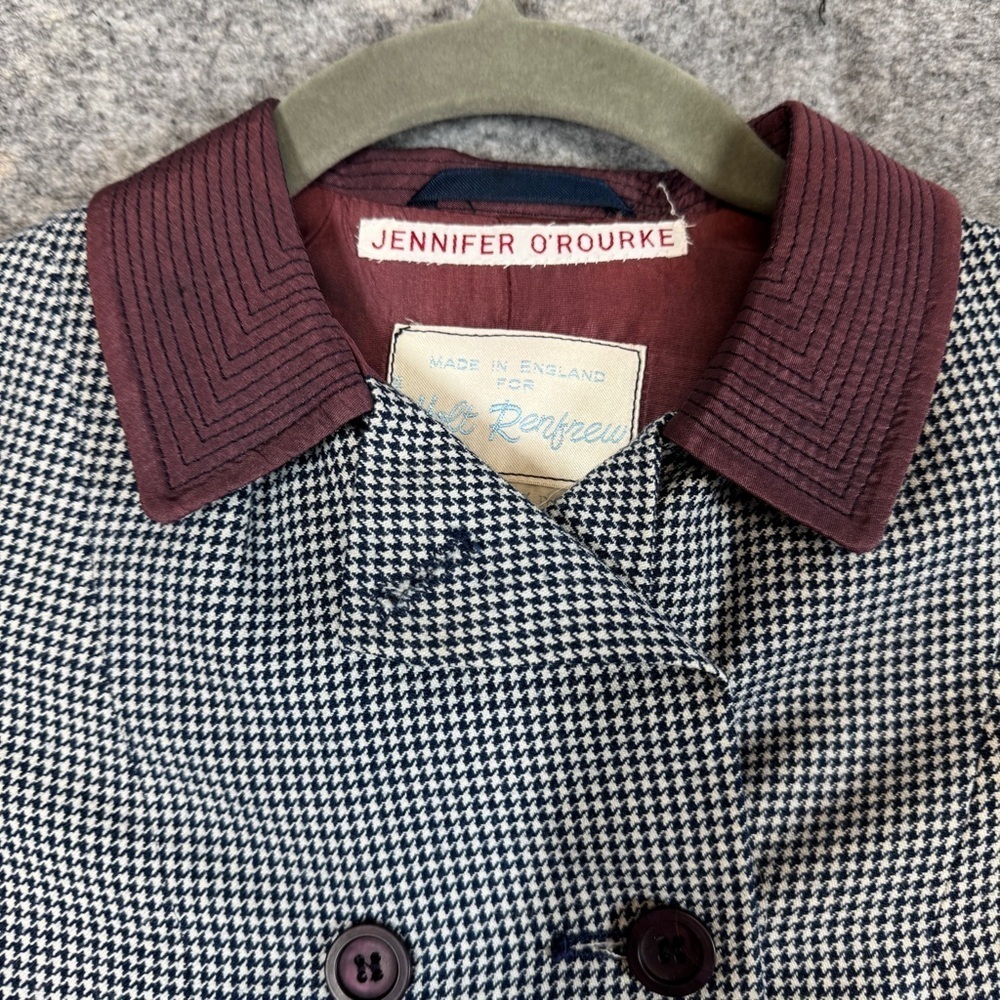 Kids Vintage Holt Renfrew Houndstooth Burgundy Collar Academia Coat 6 - Picture 3 of 16
